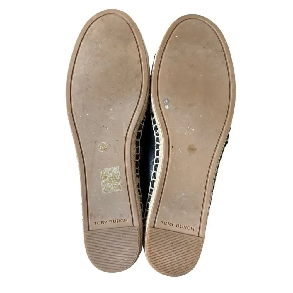 Tory Burch Black Nappa‎ Leather Espadrille Flats 9.5